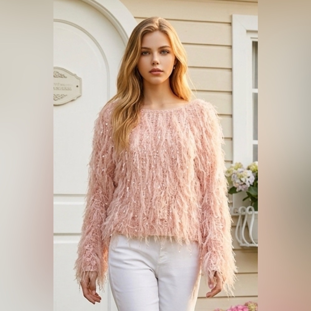 Blush Pink Shaggy Sequin Sweater